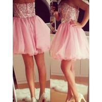 A-Line/Princess Sleeveless Sweetheart Beading Tulle Short/Mini Dresses