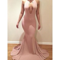 Trumpet/Mermaid Jersey Scoop Ruffles Sleeveless Sweep/Brush Train Plus Size Dresses