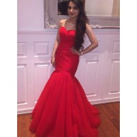 Trumpet/Mermaid Tulle Sweetheart Ruffles Sleeveless Floor-Length Plus Size Dresses