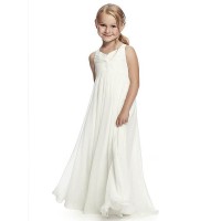A-Line/Princess Sleeveless Straps Ruched Floor-Length Chiffon Flower Girl Dresses