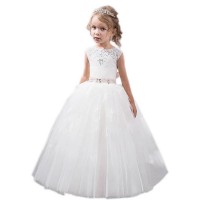 Ball Gown Jewel Sleeveless Crystal Floor-Length Tulle Flower Girl Dresses