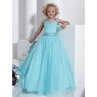 Ball Gown Straps Sleeveless Crystal Floor-Length Tulle Flower Girl Dresses
