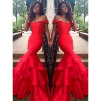 Trumpet/Mermaid Sleeveless Off-the-Shoulder Taffeta Layers Sweep/Brush Train Dresses