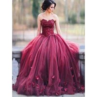 Ball Gown Sleeveless Sweetheart Applique Floor-Length Tulle Dresses