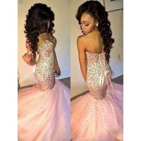 Trumpet/Mermaid Sleeveless Sweetheart Tulle Sequin Floor-Length Dresses
