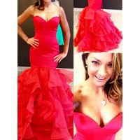 Trumpet/Mermaid Sleeveless Sweetheart Organza Layers Floor-Length Dresses
