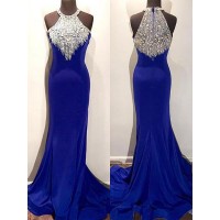 Trumpet/Mermaid Halter Sleeveless Sweep/Brush Train Beading Spandex Dresses