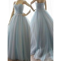 Ball Gown Sleeveless Sweetheart Beading Floor-Length Tulle Dresses