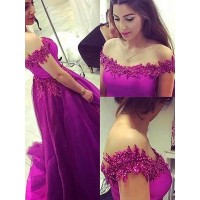 Ball Gown Sleeveless Off-the-Shoulder Applique Floor-Length Tulle Dresses