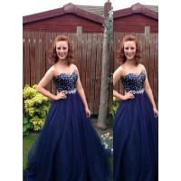 Ball Gown Sleeveless Sweetheart Beading Floor-Length Tulle Dresses