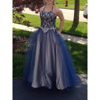 Ball Gown Sleeveless Spaghetti Straps Beading Floor-Length Tulle Dresses