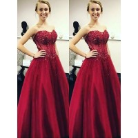 Ball Gown Sleeveless Sweetheart Beading Floor-Length Satin Dresses