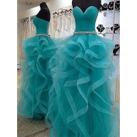 Ball Gown Sleeveless Sweetheart Beading Floor-Length Tulle Dresses