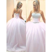 Ball Gown Sleeveless Sweetheart Beading Floor-Length Tulle Dresses