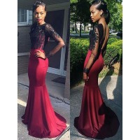 Trumpet/Mermaid Long Sleeves Bateau Elastic Woven Satin Sweep/Brush Train Dresses
