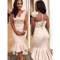 Trumpet/Mermaid Sleeveless V-neck Satin Beading Asymmetrical Dresses