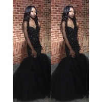 Trumpet/Mermaid Sleeveless Sweetheart Sequins Beading Floor-Length Dresses