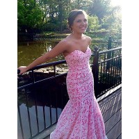 Trumpet/Mermaid Sleeveless Sweetheart Lace Ruffles Floor-Length Dresses