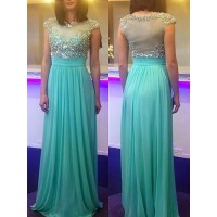 A-Line/Princess Bateau Sleeveless Floor-Length Beading Chiffon Dresses