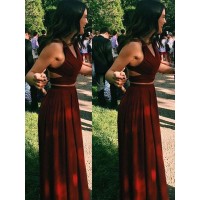 A-Line/Princess Sleeveless Halter Chiffon Floor-Length Two Piece Dresses