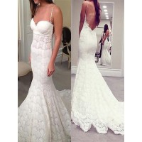 Trumpet/Mermaid Spaghetti Straps Court Train Lace Sleeveless Wedding Dresses