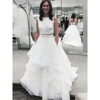 A-Line/Princess Bateau Sleeveless Chiffon Court Train Wedding Dresses