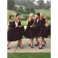 A-Line/Princess Sleeveless Scoop Knee-Length Satin Bridesmaid Dresses