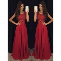 A-Line/Princess Sleeveless Scoop Chiffon Beading Floor-Length Dresses