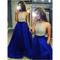 Ball Gown Sleeveless Jewel Crystal Satin Floor-Length Dresses