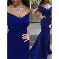 Trumpet/Mermaid Off-the-Shoulder Sleeveless Satin Sweep/Brush Train Dresses