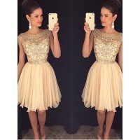A-Line/Princess Scoop Sleeveless Short/Mini Beading Chiffon Dresses