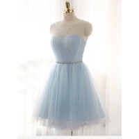 A-Line/Princess Scoop Beading Sleeveless Short/Mini Tulle Dresses