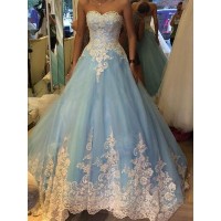 Ball Gown Sweetheart Applique Sleeveless Tulle Floor-Length Dresses