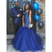 Trumpet/Mermaid Sweetheart Beading Sleeveless Tulle Floor-Length Dresses