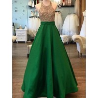 A-Line/Princess Sleeveless Floor-Length Halter Beading Satin Dresses