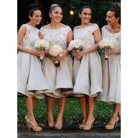 A-Line/Princess Off-the-Shoulder Sleeveless Elastic Woven Satin Knee-Length Bridesmaid Dresses