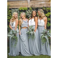 A-Line/Princess Sleeveless Floor-Length V-neck Chiffon Bridesmaid Dresses