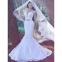 Trumpet/Mermaid Applique Sweetheart Long Sleeves Lace Court Train Wedding Dresses