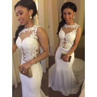 Trumpet/Mermaid Satin Scoop Applique Sleeveless Court Train Wedding Dresses