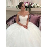 Ball Gown Off-the-Shoulder Court Train Tulle Sleeveless Wedding Dresses