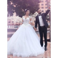 Ball Gown Court Train Sweetheart Long Sleeves Tulle Wedding Dresses