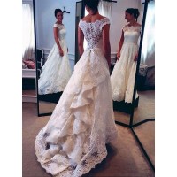 A-Line/Princess Scoop Lace Sweep/Brush Train Sleeveless Wedding Dresses