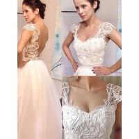 A-Line/Princess Sweetheart Sweep/Brush Train Tulle Sleeveless Wedding Dresses