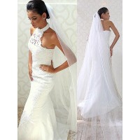 Trumpet/Mermaid Halter Sweep/Brush Train Satin Sleeveless Wedding Dresses