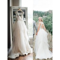 A-Line/Princess Straps Sweep/Brush Train Tulle Sleeveless Wedding Dresses