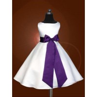 A-line/Princess Scoop Sleeveless Bowknot Long Satin Flower Girl Dresses