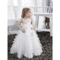 A-line/Princess Scoop Bowknot Sleeveless Long Tulle Flower Girl Dresses