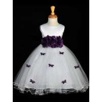 A-line/Princess Scoop Hand-made Flower Sleeveless Long Organza Flower Girl Dresses