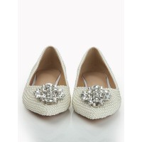Women's Patent Leather Closed Toe Flat Heel With Pearl Rhinestone Flat Shoes