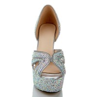 Women's Sheepskin Peep Toe Stiletto Heel Platform With Zipper Multi Colors Wedding Shoes
